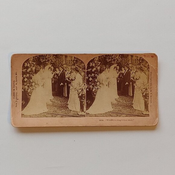 ANTIQUE STEREOGRAPH CARD Victorian Wedding "With this ring I thee wed" - Picture 1 of 4